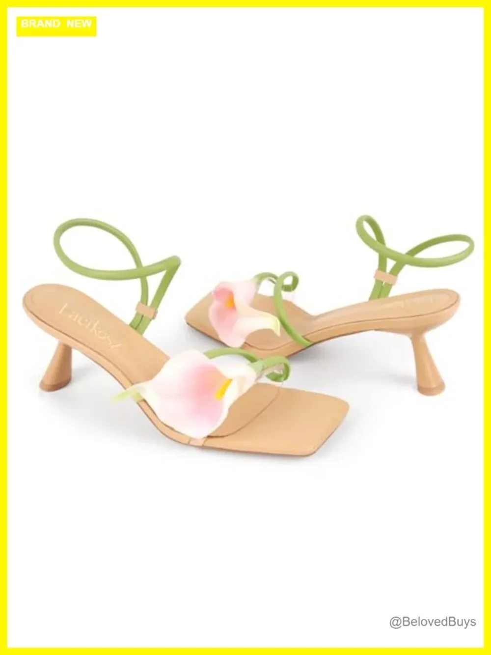 Calla Lily Kitten Heel Sandals Women Strappy Square Open Toe Faux Leather Lace